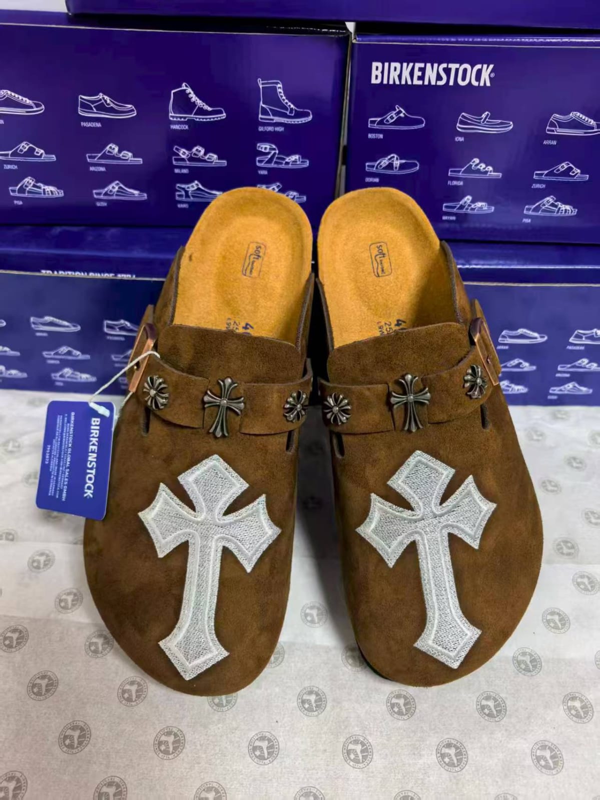 Birkenstock Boston Clog 'Chrome Hearts Custom - Brown Suede